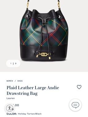 Ralph Lauren Plaid Drawstring Bucket Bag Holiday